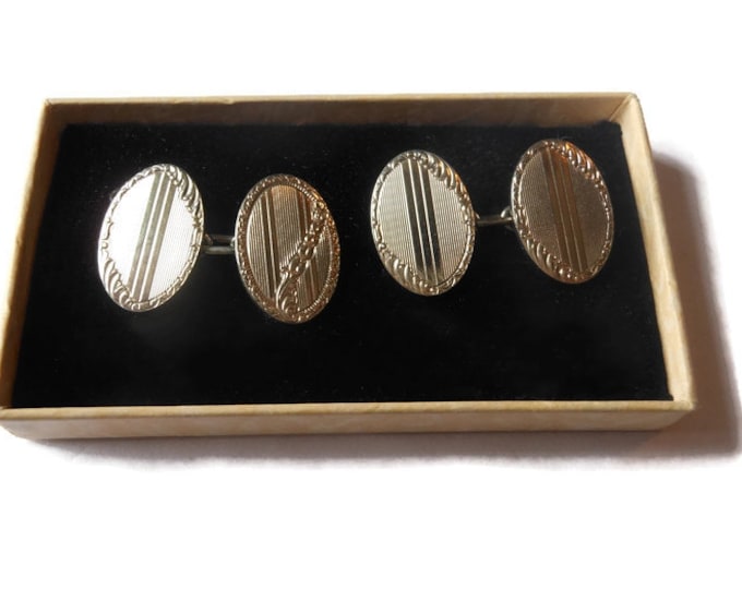 1920's Krementz cuff links signed silver plated double-panel oval Art Deco