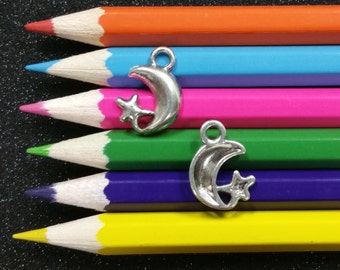 10 PCS - Moon Star Celestial Silver Charm Pendant C0359