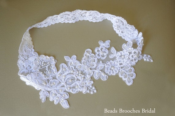 Plus Size Lace Flower Garter With Sequins & by BeadsBroochesBridal