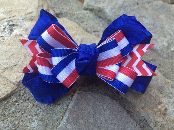 Items similar to Red, white, and blue stacked bow on barrette on Etsy