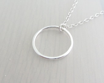 Sterling Silver Circle Necklace, Single Ring Necklace, Eternity Ring Pendant, Infinity Circle Pendant, 3/4" Ring Necklace, 20mm Circle Ring