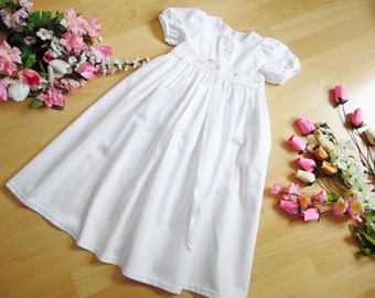 Cotton christening gown pastel lace ribbon, 100% cotton, varioussizes