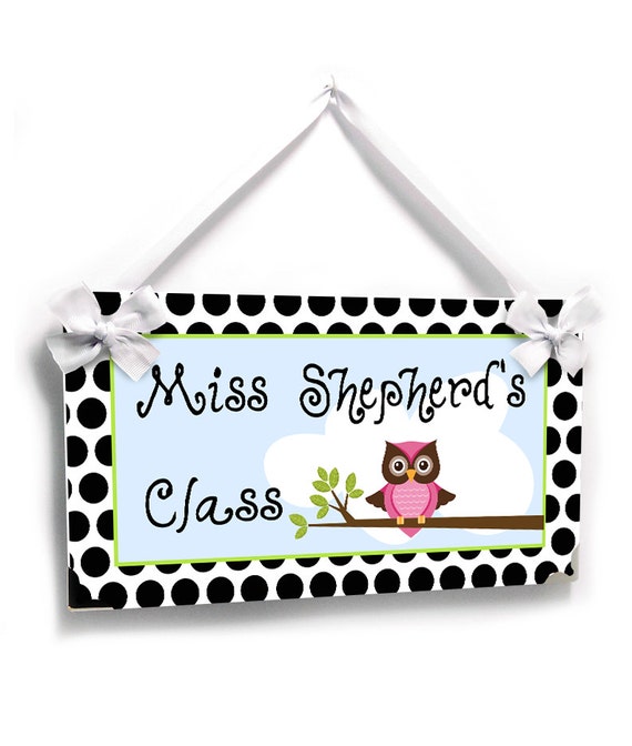 Cute Teachers Door Sign Classroom Decor Plaque Owl Black