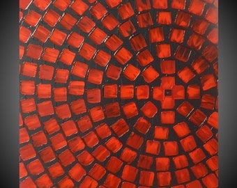 Red and Grey Painting on Canvas wall art Abstract Acrylic Painting with Squares Modern wall art deco 24 x 24 Made to Order by ilonka