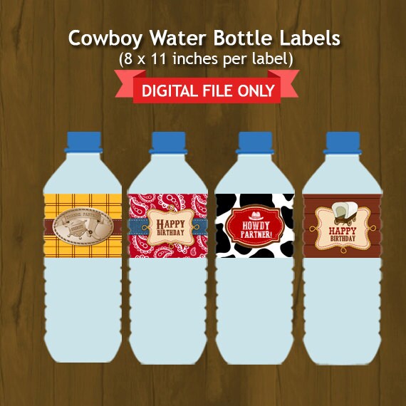 cowboy happy birthday water bottle labels by
