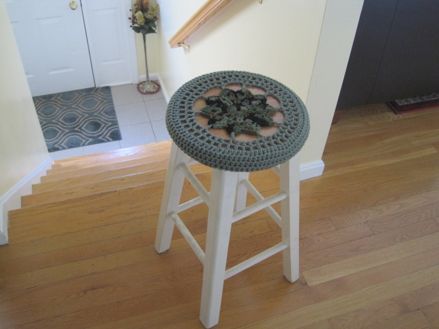 Crochet Bar Stool Cover/Cozy renegade/light sage CBSC2H