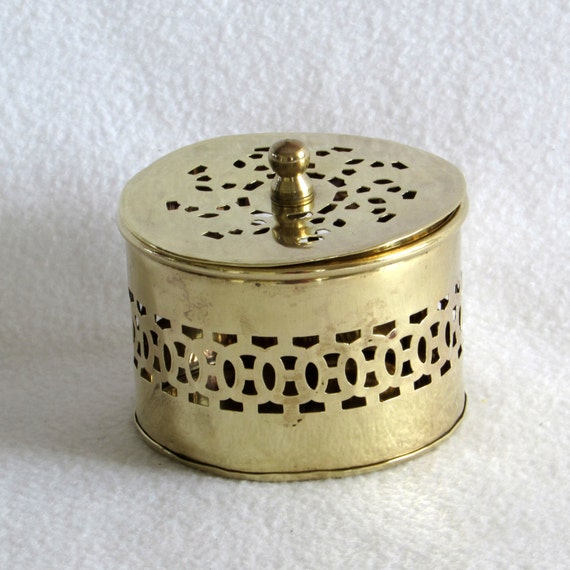 Round Open Filigree Brass Box with Lid Potpourri Incense