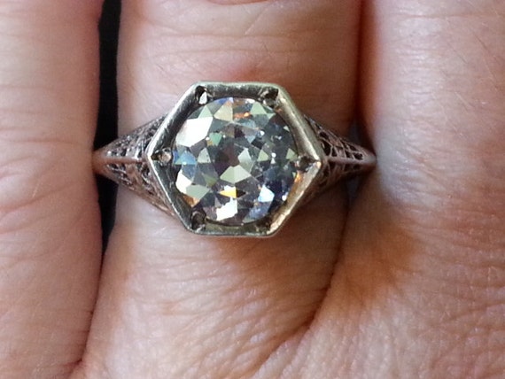 Gorgeous antique reproduction engagement ring with 2ct Old European ...