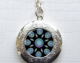 Photo Locket, Mandala Necklace, Silver Mandala Locket, Locket Necklace