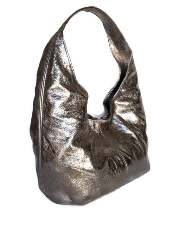 Bright silver hobo leather bag / fashion handbag / unique