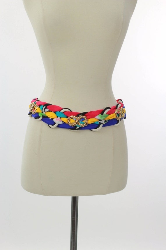 80s boho belt Fabric belt Neon belt stripe belt Hippie belt