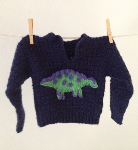 Vintage Hand Knit Dinosaur Sweater for Baby or Toddler
