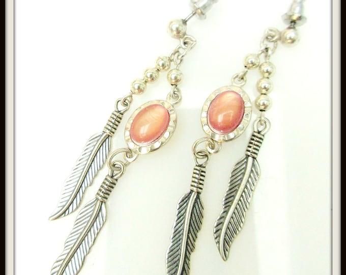 Sterling peach agate earrings WM Co Native American pierced dangle