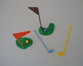Vintage Cake Picks Golf Cake Topper The Greens and Flags Golf Sticks and Golf Balls Made in Hong Kong Golf Party Golf Player