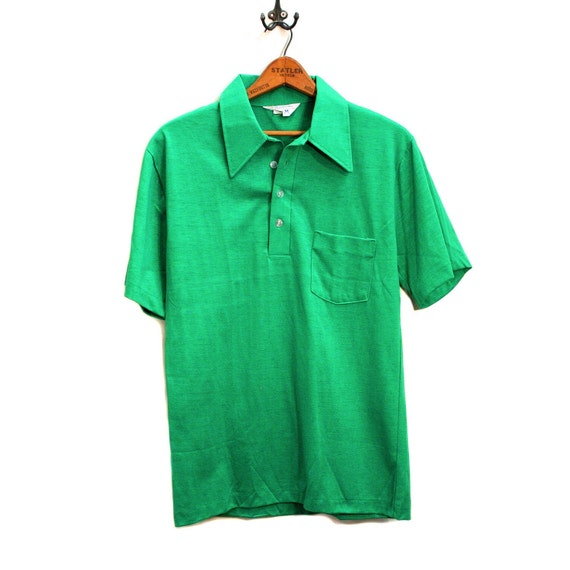 70s Men's Polo Shirt M Kelly Green Short Sleeve Knit