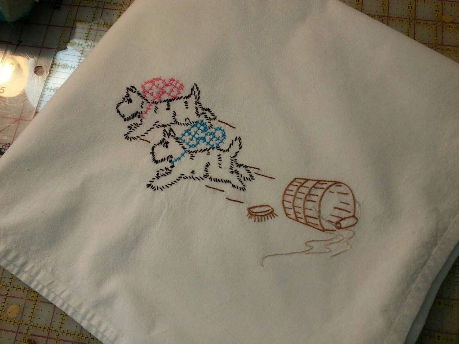 Flour SAck Dish Towel Hand Embroidery by BarbsDollsandCrafts