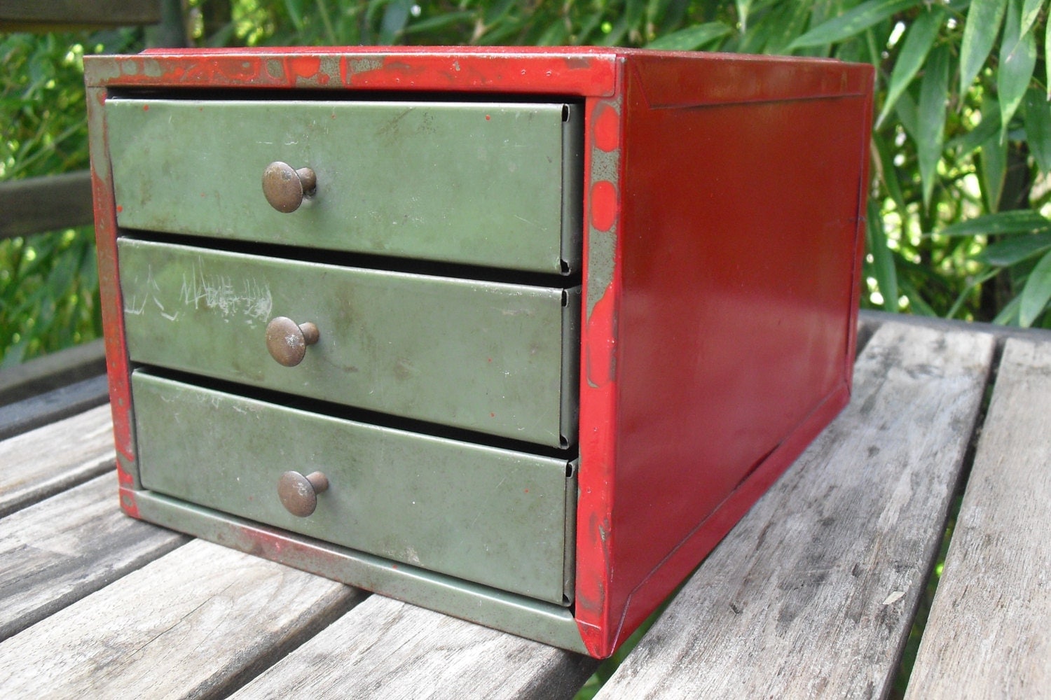 Vintage Metal Box 3 Drawers Storage by dragonflyonbeacon