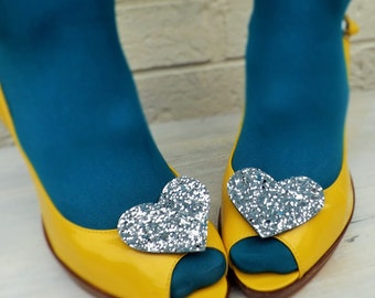 Glitter Heart Shoe Clips Red Silver Gold Pink Rockabilly Pin Up Wedding Bridal Hen Party Shoes
