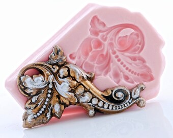 Silicone Mold Leaf Baroque Scroll Mold - Food Safe Fondant Chocolate Sugarart Mold - Craft Resin Polymer Clay Embellishment Mold (739)