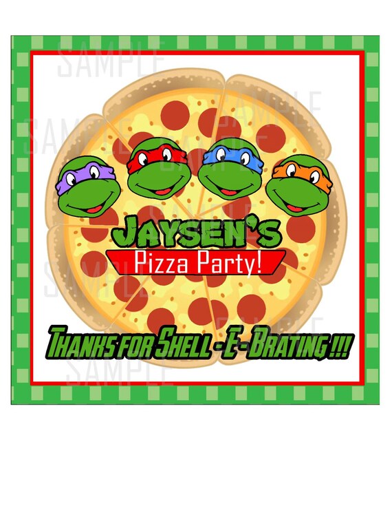 Pizza party box label 8 x 8 inch label