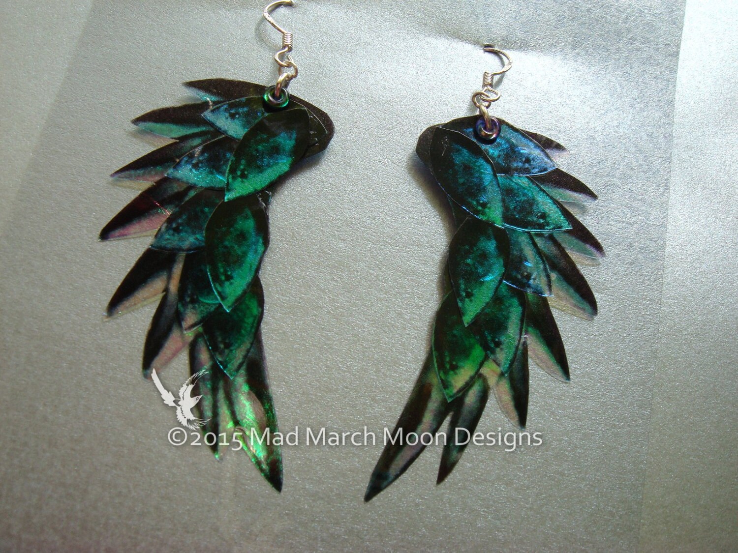 Raven Wing earrings Black iridescent with sterling silver