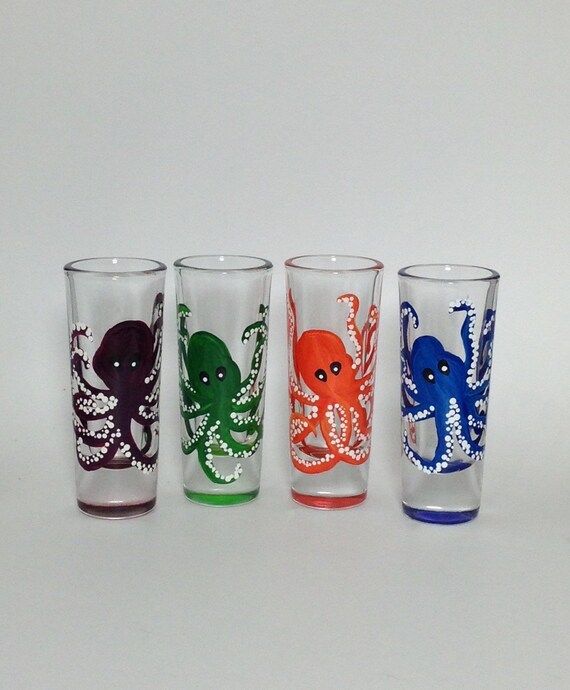 Items similar to Shot Glasses Set of 4 Octopus on Etsy