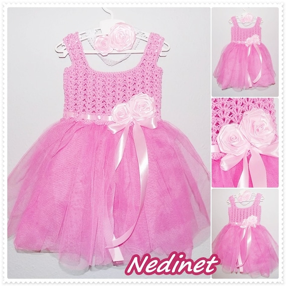 Baby Party Crochet/Tulle Dress, and Headband set FREE shipping