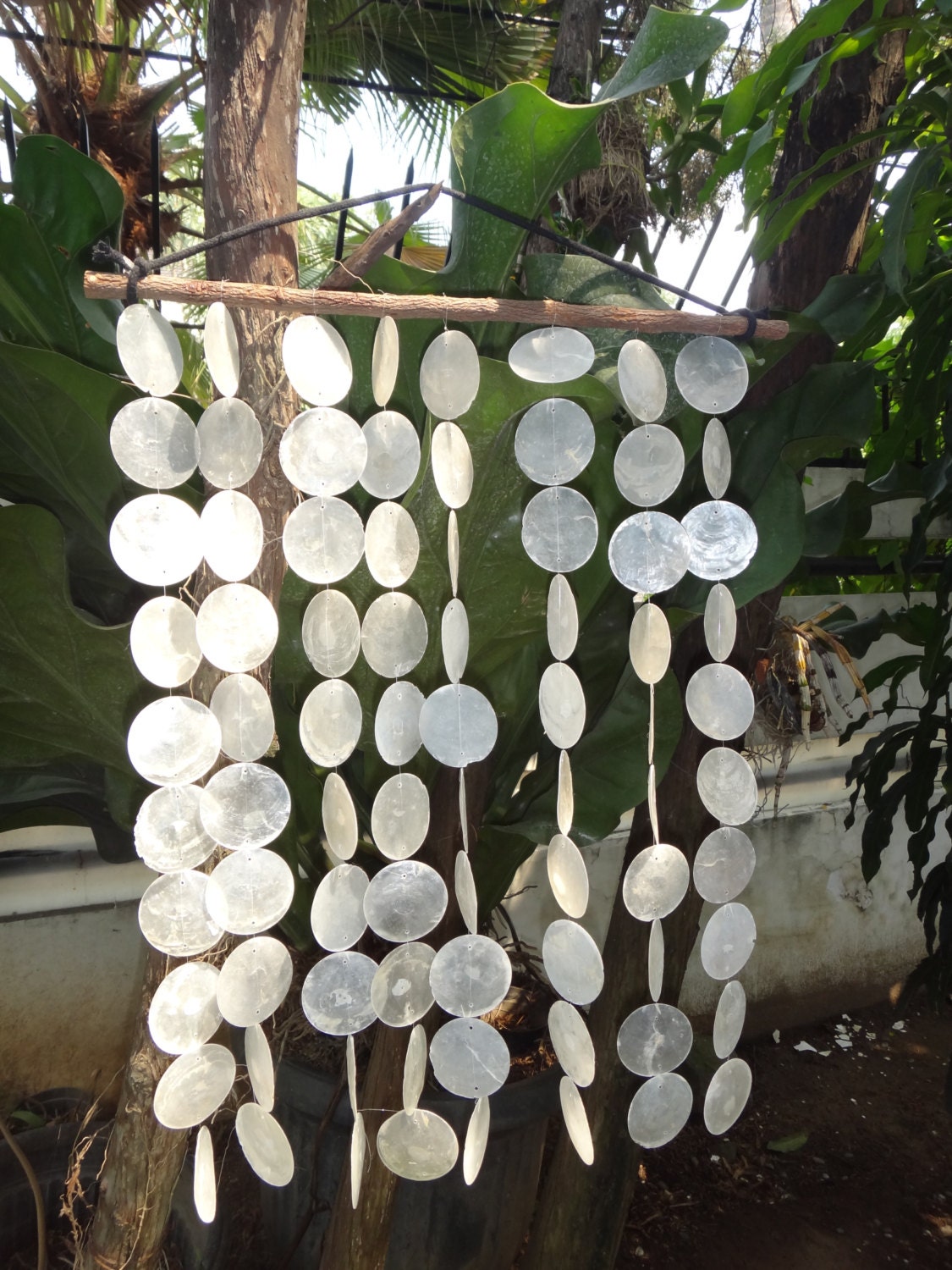 Capiz Shells On Tamarind Wood Stick Windchime Garden Decor Zoom