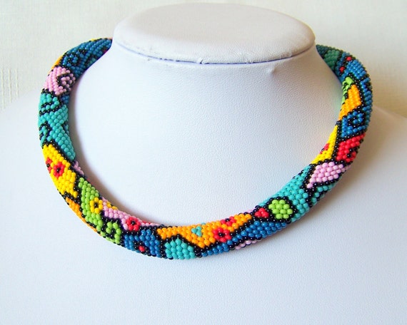 necklace seed crochet bead pattern necklace Colorful Bead crochet with geometric necklace pattern