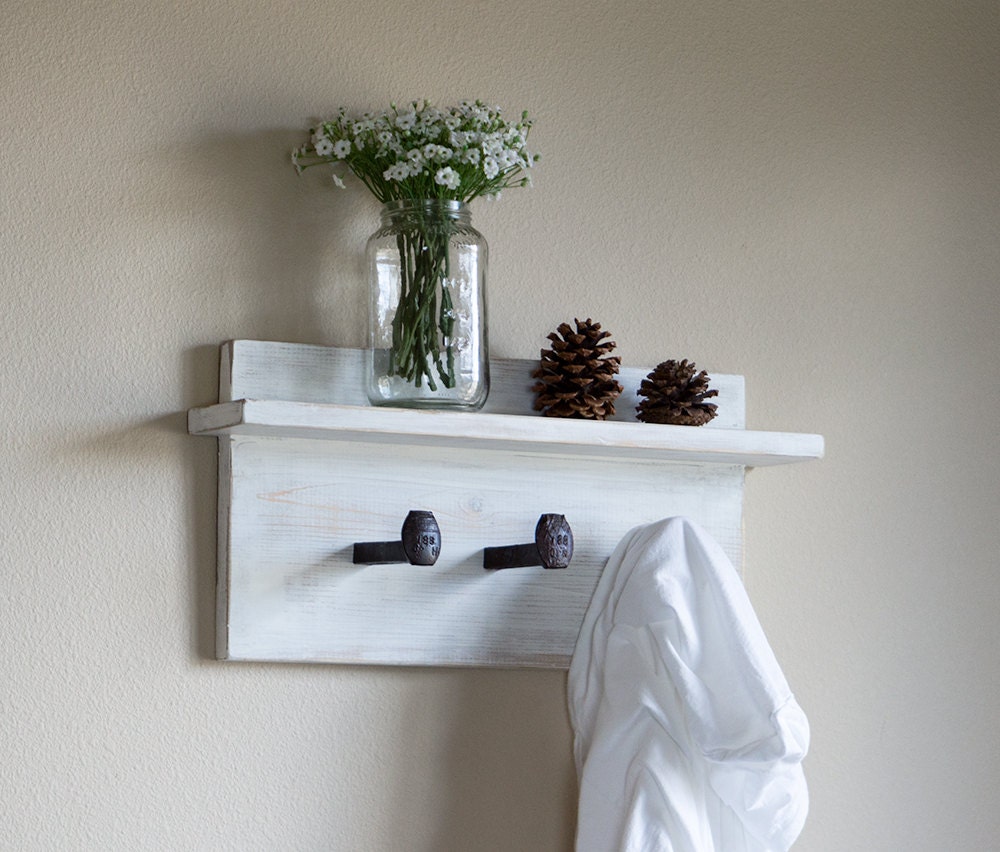 Farmhouse coat rack with shelf wall hanger with 3 railroad
