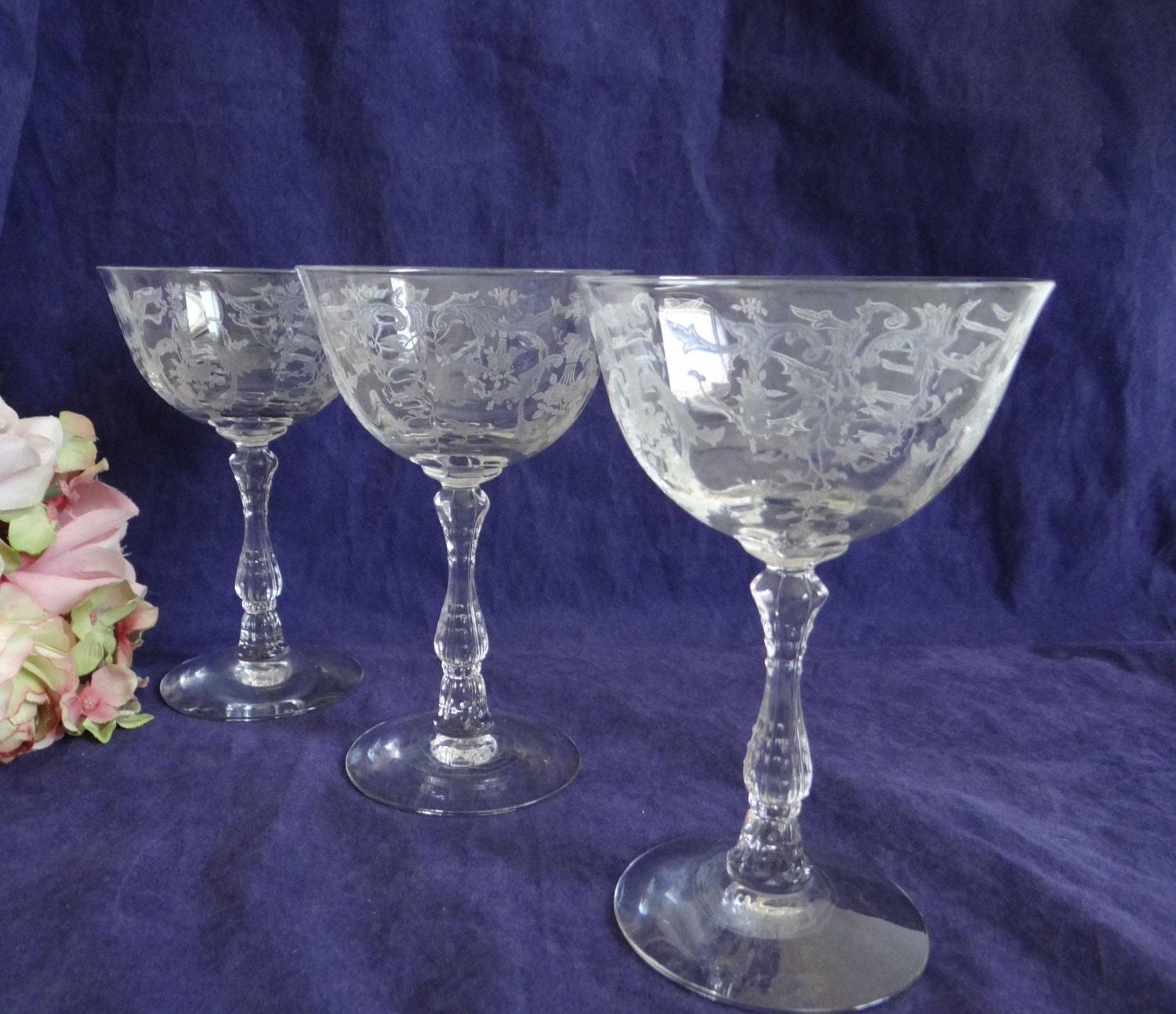 Fostoria Navarre Champagne Tall Sherbet Goblet Etched Glass