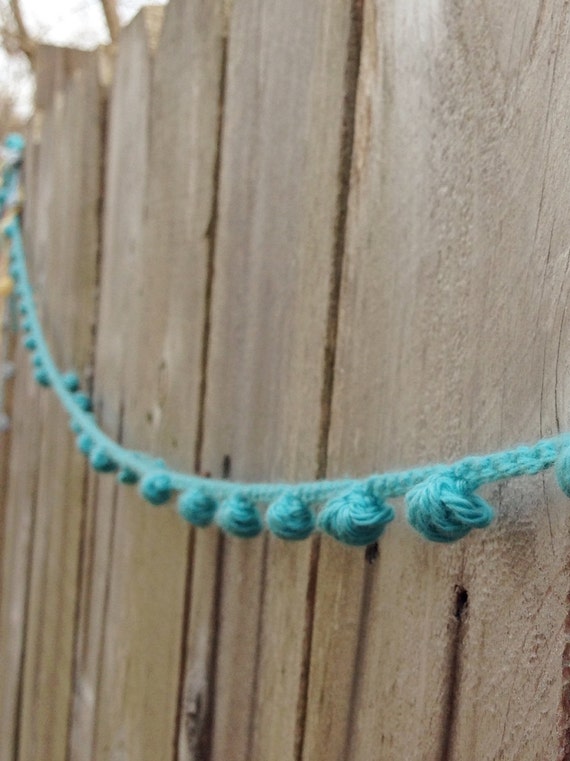 Items similar to Crochet Bobble Garland, light aqua/turquoise cotton, 6