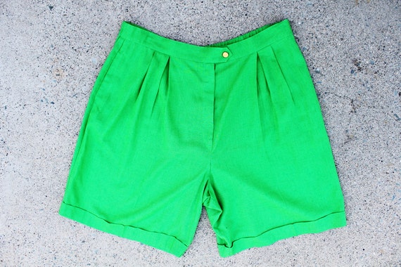 Plus Size Vintage Green High Waist Pleated Shorts by TheCurvyElle