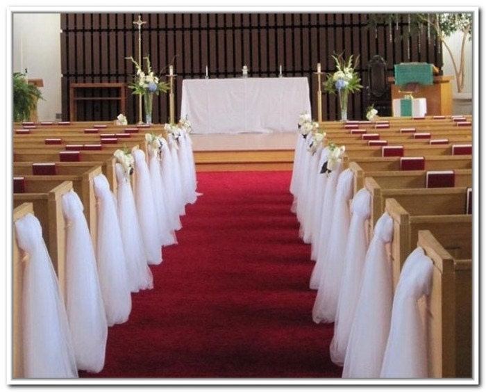 10 pew bows tulle. Wedding Aisle decoration. Made by a work