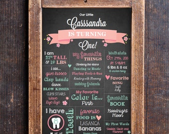 Chalkboard First Birthday Party Poster 11x16 - First Birthday Sign - Birth Stats - Instant Download & Edit with Adobe Reader