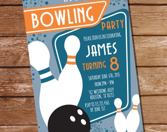 Retro Bowling Party Invitation - Bowling Birthday Invitation - Instant Download and Editable File - Personalize at home with Adobe Reader