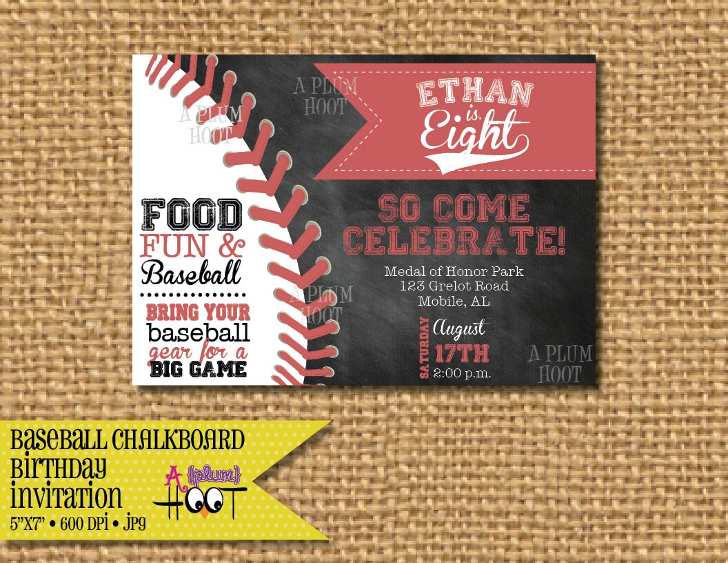 Baseball Chalkboard Birthday Invitation DIY Printable File