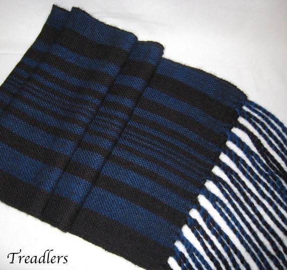 Musk Ox & Merino Wool Scarf Hand Woven Black and Electric