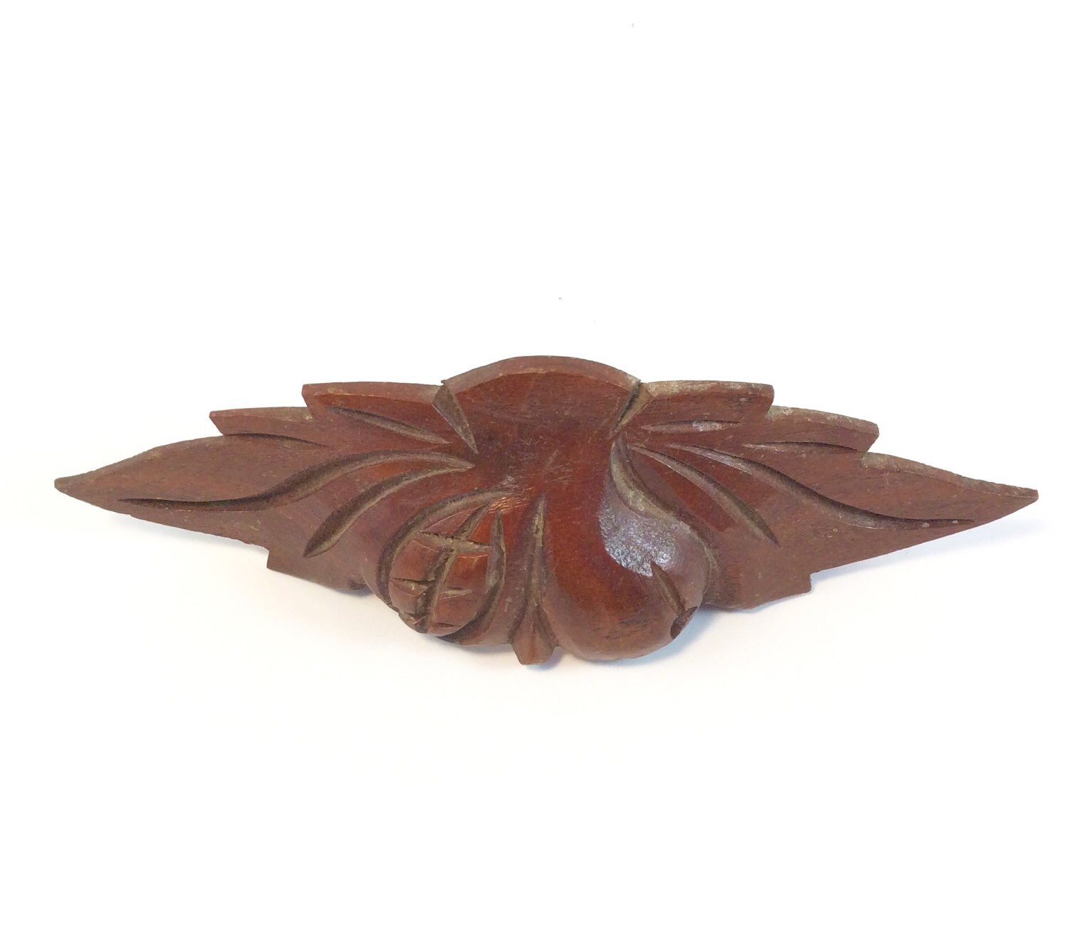 Antique Carved Wood Drawer Pulls Acorn or Fig Design 6 Inches