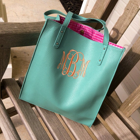 Monogrammed Faux Leather Tote by EmmabellasDesigns on Etsy