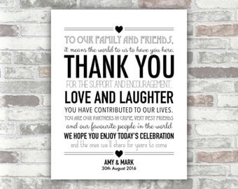 PRINTABLE Digital File - Wedding Thank You Sign 8x10 or 6x8 - Black - Place Setting Table Decor Wedding Guests