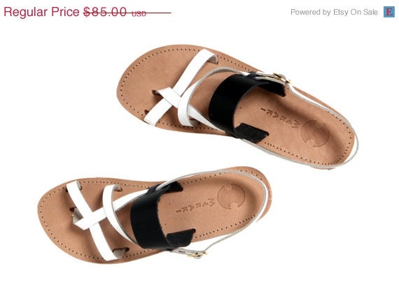 35% OFF Black and White Leather Sandals Sale by TheMerakiCompany