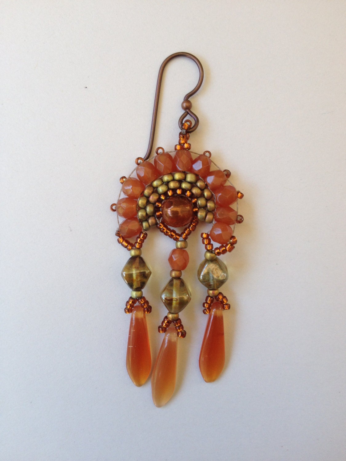 Fan Earrings with 3 Dangles Pale Carnelian Orange & by JekaLambert