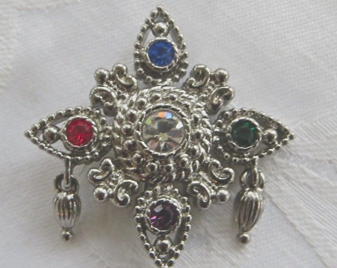 Vintage Maltese Cross Brooch Designer Signed Bob Mackie Cross Pin Heraldic Jewelry