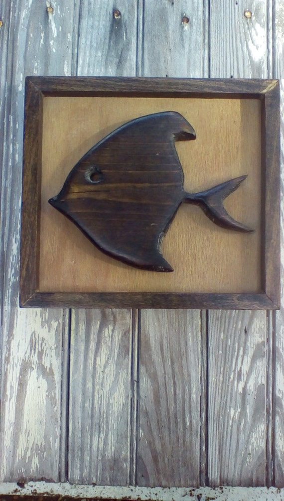Wood Framed Signed Fish Wall Art Plaque Hanging by EvenVintage
