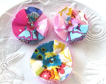 Flower Appliques Summer Flowers Fabric Flowers Embellishments Sewn Flowers Fabric Scrap Flower Tulle Flowers Scrapbook Flower Craft Supplies