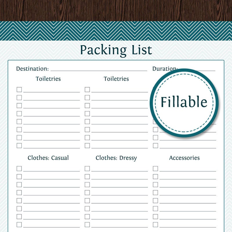 travel planner packing lists fillable instant download