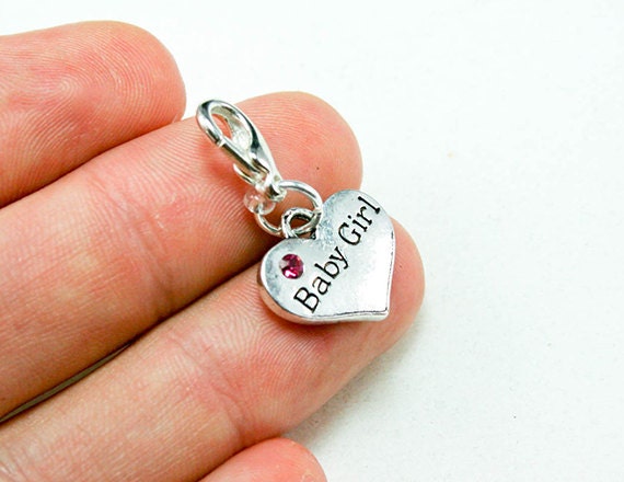 New Baby Girl Charm. Silver Heart Charm. Baby Shower Favor