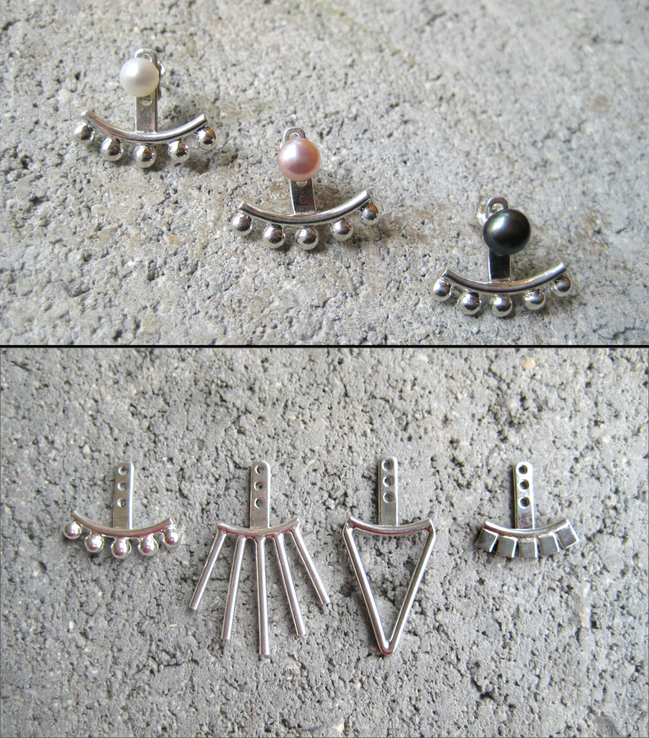 Sterling SILVER Ear Jacket. 5 Silver Balls Double Sided