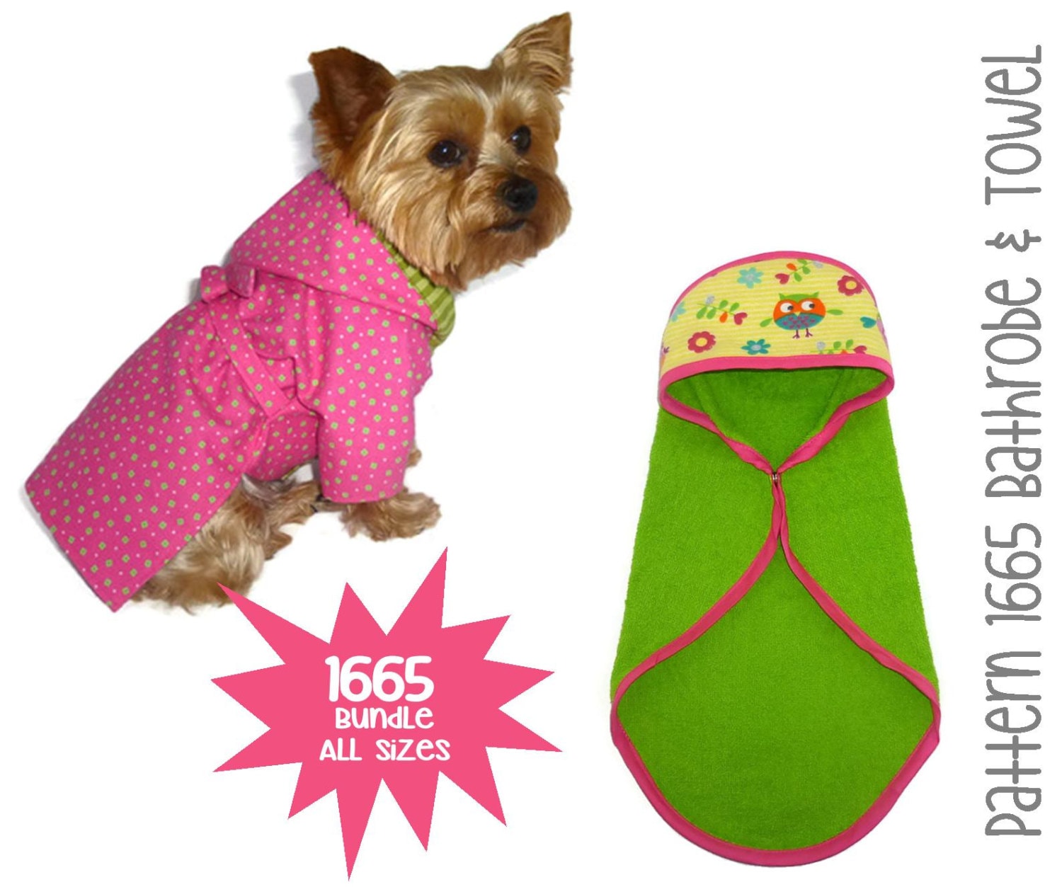 Dog Bathrobe & Hooded Dog Towel Pattern 1665 by SofiandFriends